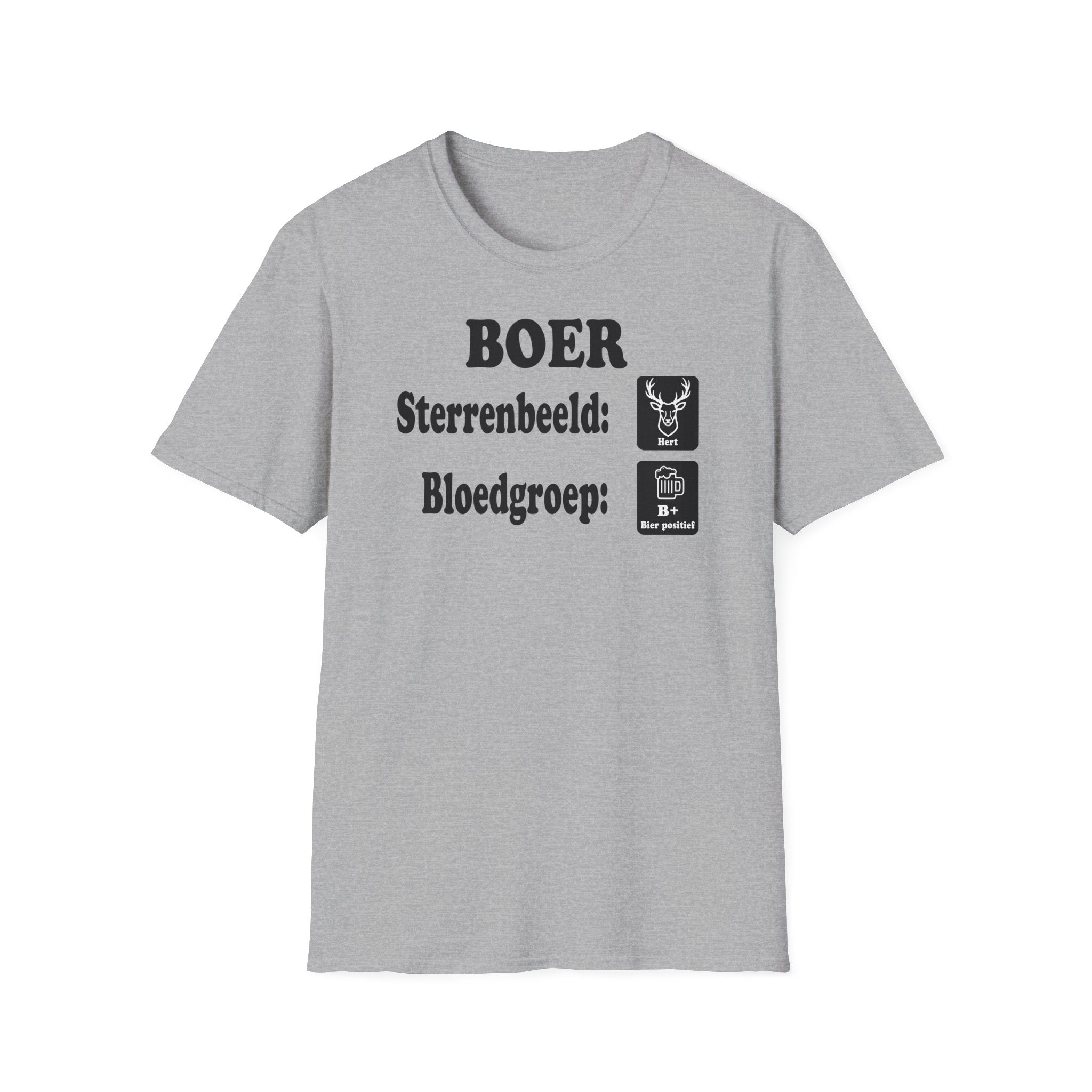 Boeren T-shirt met knipoog naar het hert-logo, perfect voor Nederlandse trekkertrek fans.