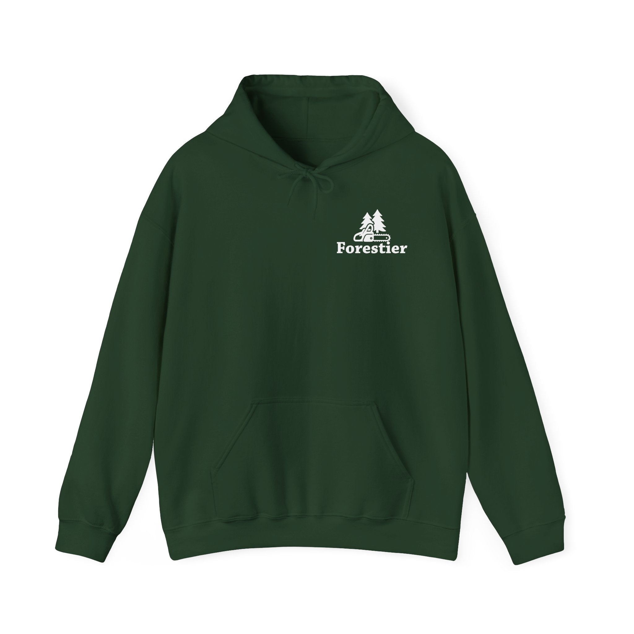 Sweat à capuche Forestier présenté comme idée cadeau de Noël pour homme travaillant dans le bois.