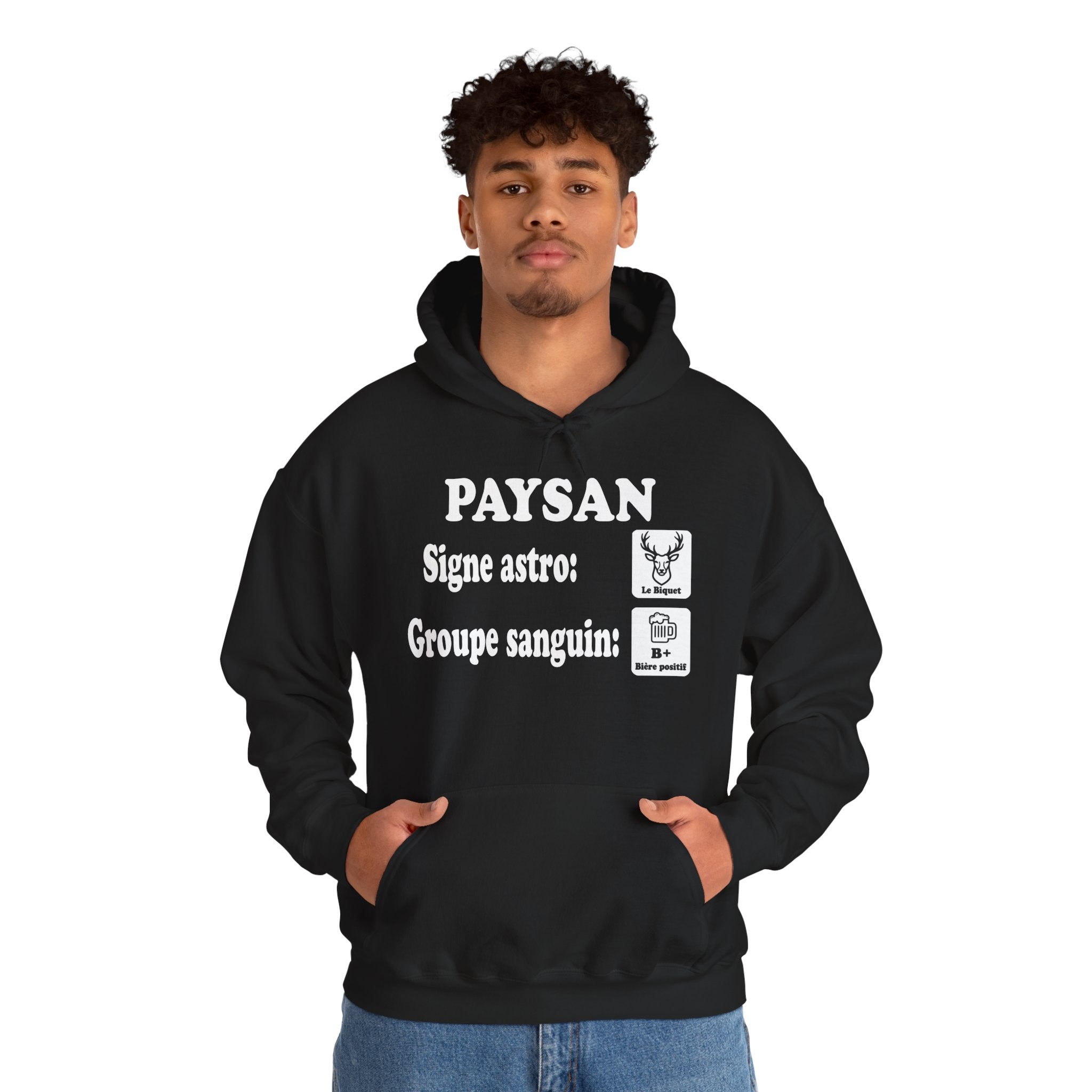 Sweat à capuche paysan en coton robuste, clin d'œil à la marque au cerf.
