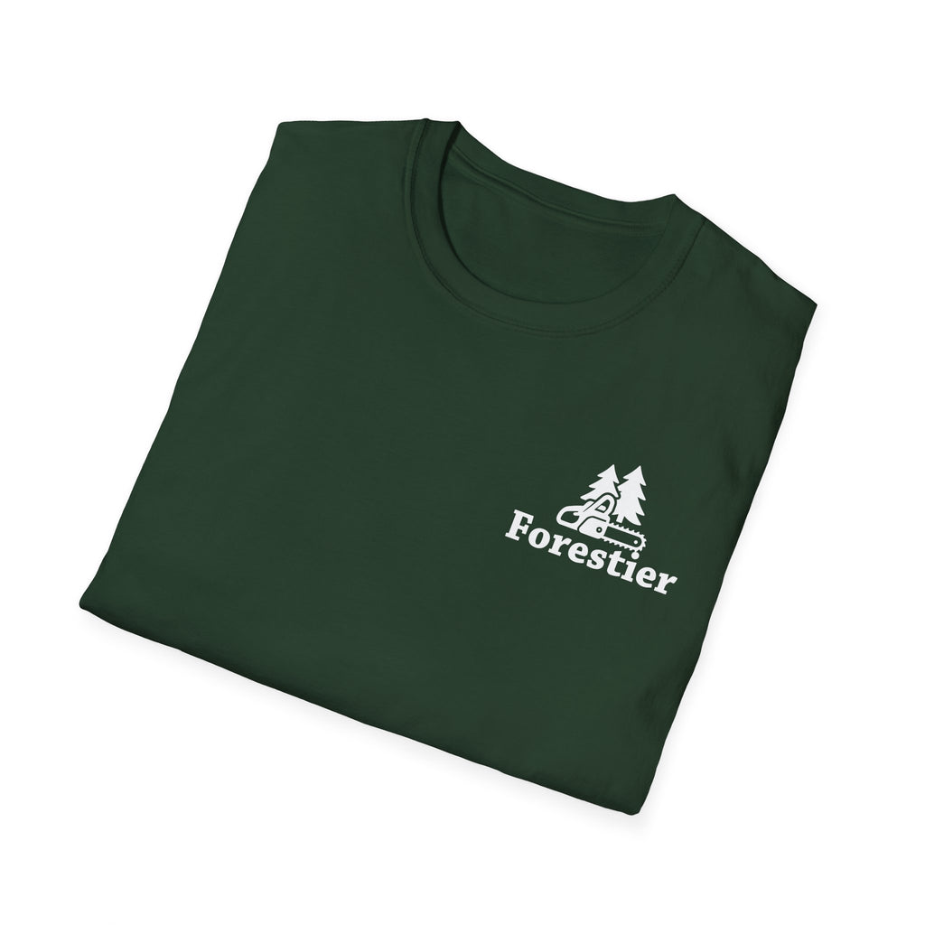 T-shirt Forestier avec logo tronçonneuse, essentiel pour les passionnés de bois.